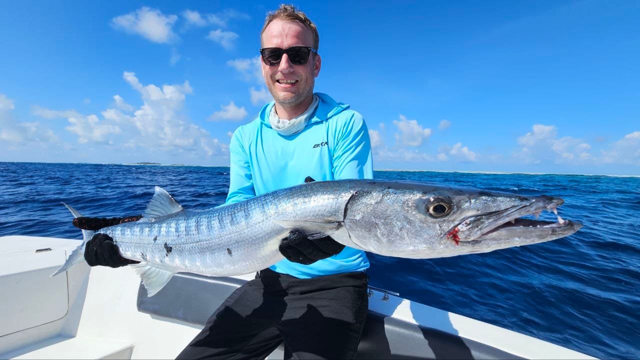 A barracuda brought aboard in the Indian Ocean